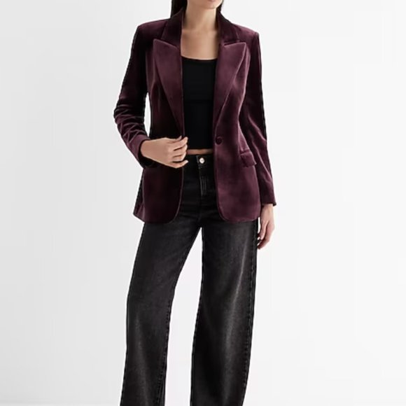 Express Velvet One Button Blazer - Picture 3 of 7